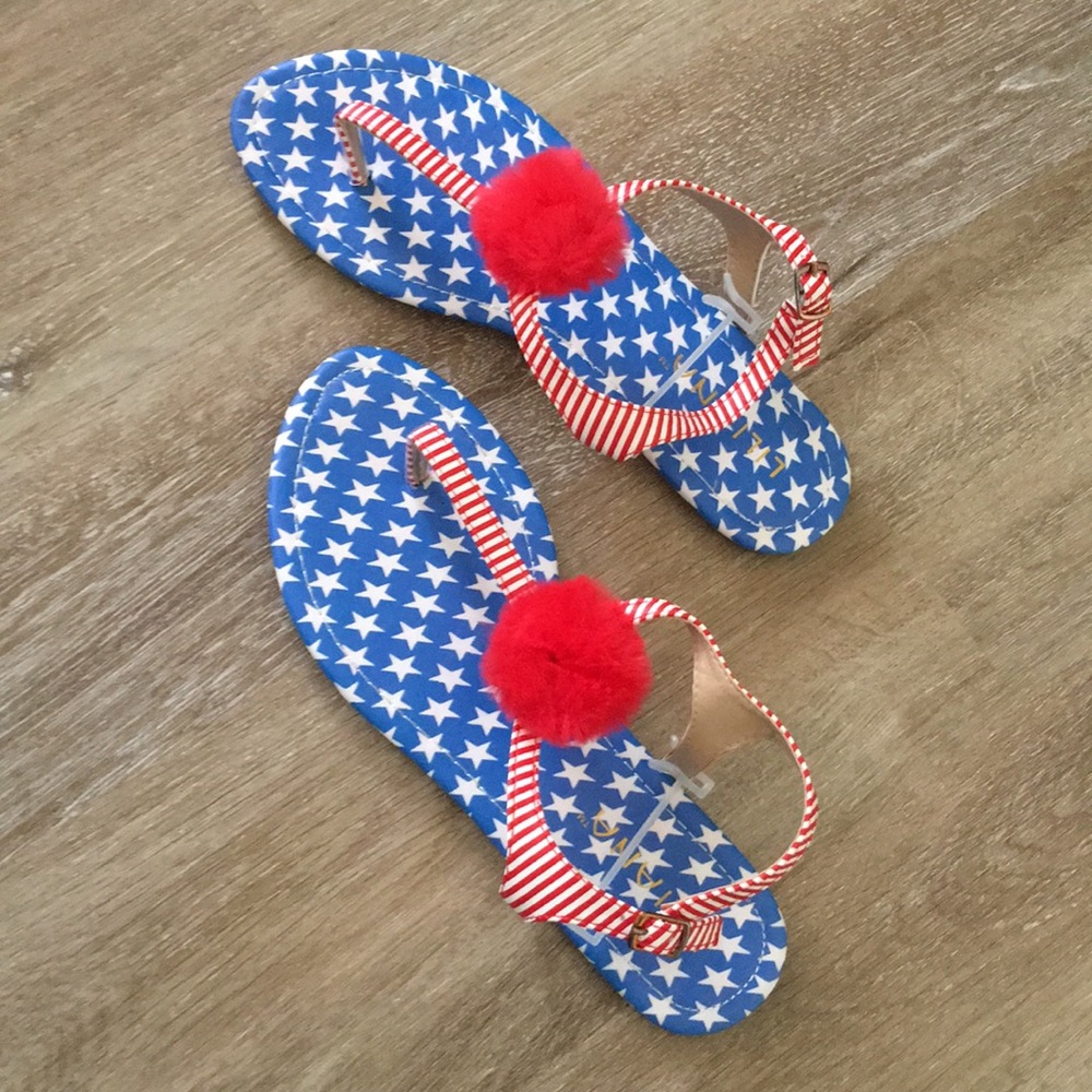 American Flag Pom Pom Sandal Flip Flops